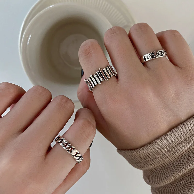 

Japanese South Korean Style Fashion Vintage Silver Color Wide Finger Rings For Women Trend Jewelry Gift