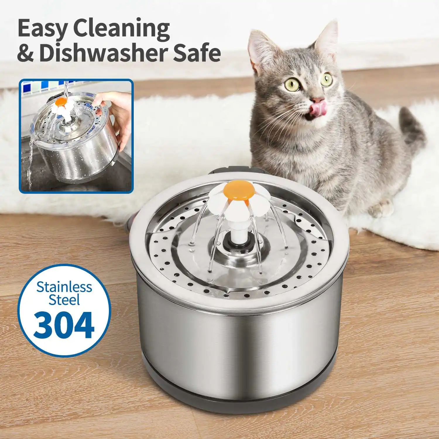 2.5L Stainless Steel Cat Water Fountain Quiet Pump With LED Light Pet Drinking Electric Dispenser Bowls Cats Drinker Feeder | Дом и сад