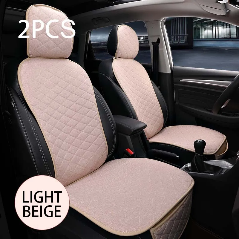 Front Beige 2pc Льняной Чехол-протектор на автомобильное сиденье Авто Передняя Задняя крышка сиденья спинка сиденье Подушка коврик авто автомобильный интерьер для грузовика внедорожник или фургон - Название цвета: Front Beige 2pc