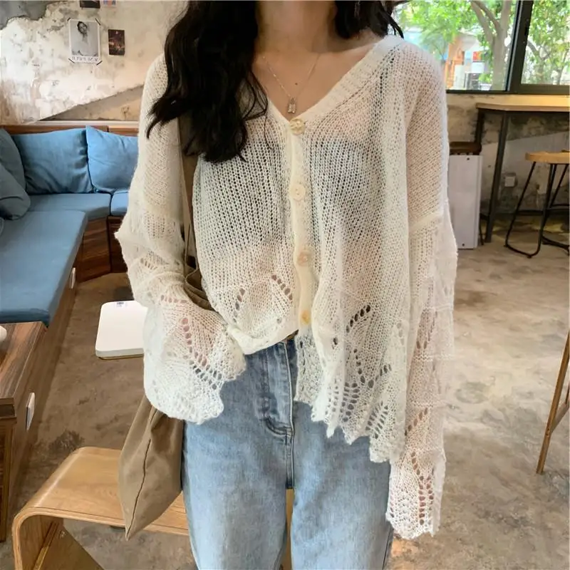 

2021 Women Spring Summer Vintage Cardigan Lady Ice Silk Single Breasted Sun Protection Thin Cardigan Female Casual Cardigan F755