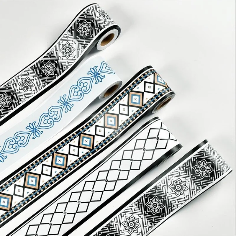 

Self Adhesive Grid Wallpaper Skirting Line Border Wall Stickers Borders Waterproof Bathroom Kitchen Tile Trim Stickers Mural