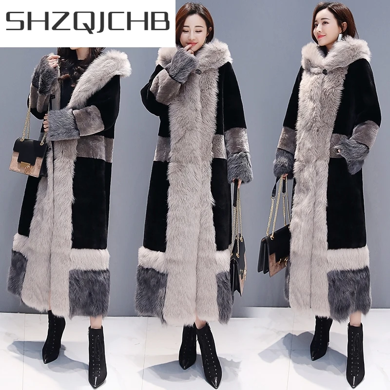 

JCGB 2021 Winter Coat Women Clothes Korean Thick Warm Faux Fur Coat Ladies Long Fur Jacket + Large Fur Collar Hiver TF81260