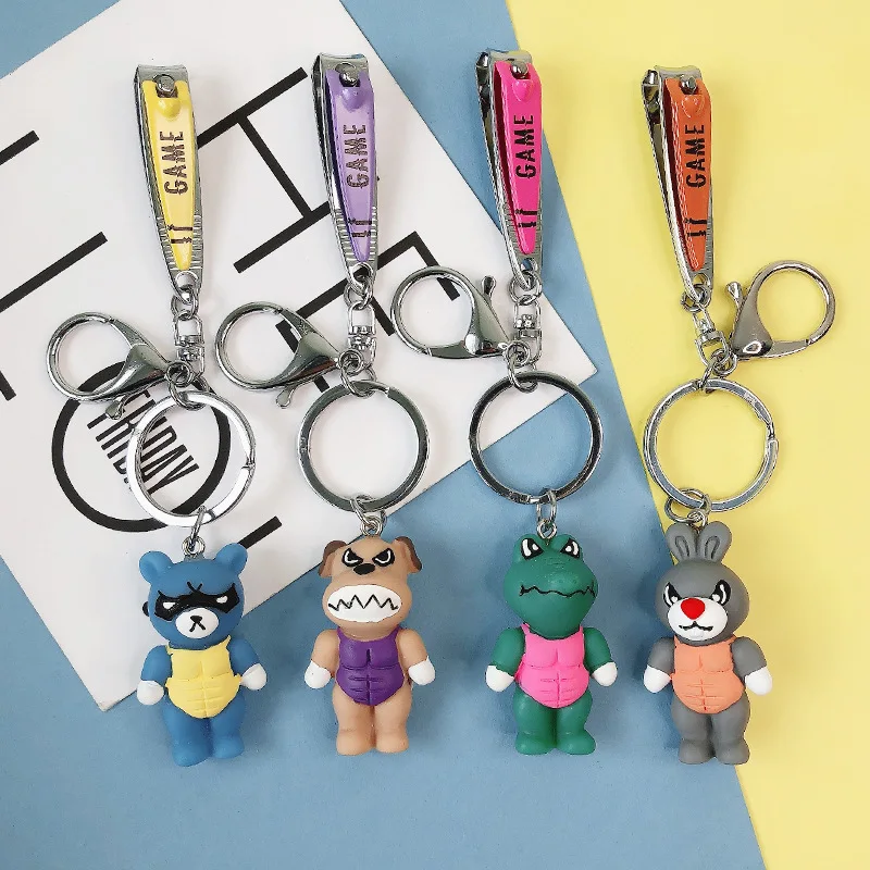 

Creative Nail Scissors Set Animal Keychain Cute Frog Rabbit Dog Little Bear School Bag Key Ring Pendant Student Bags Car Pendant