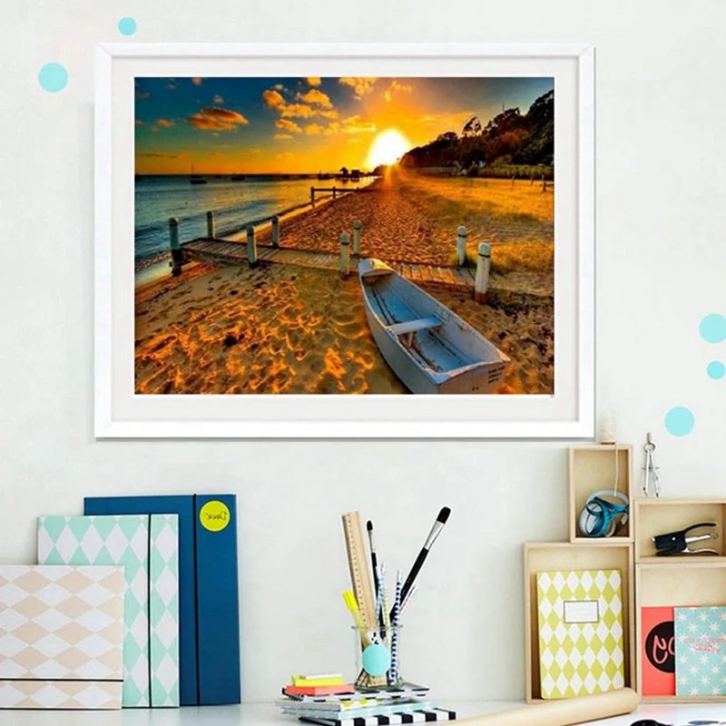 2 набора Алмазная картина по номеру набор полная вышивка-лодка и паром на закате