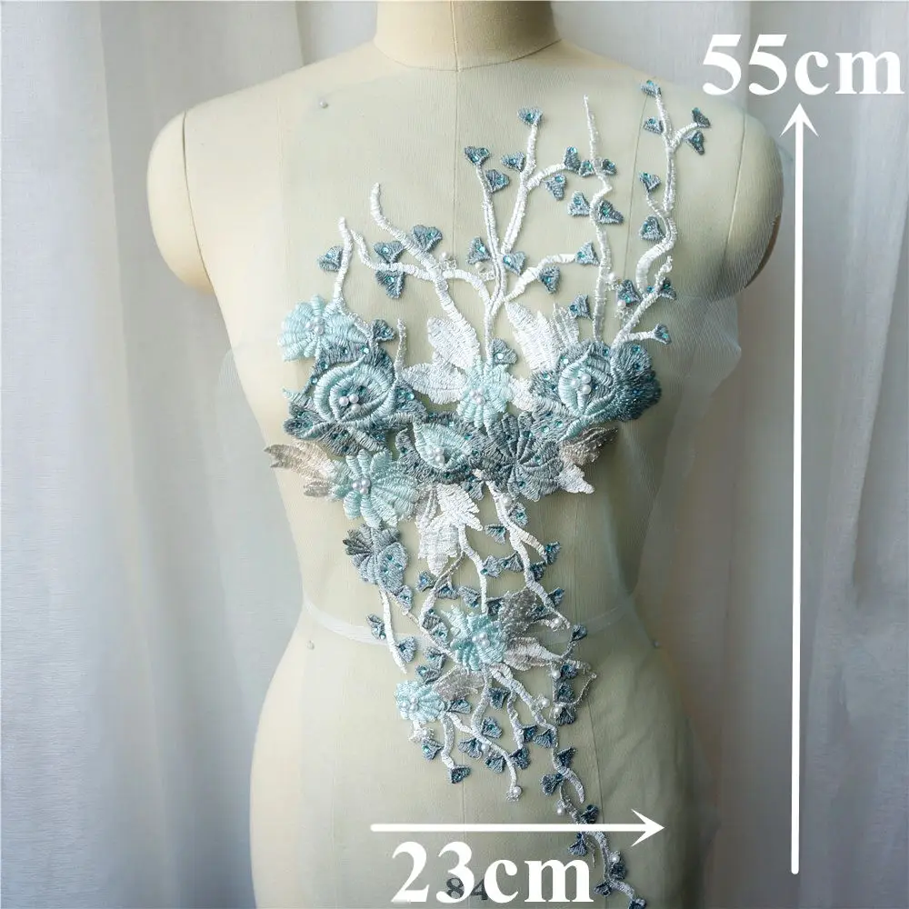 1 комплект 2 шт. кружевные аппликации с цветочной вышивкой бисером стразами