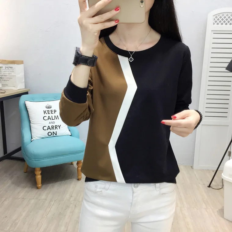 

long sleeve t shirt women tshirt patchwork plus size t-shirt women tops autumn and winter tee shirt femme camisetas mujer 2021