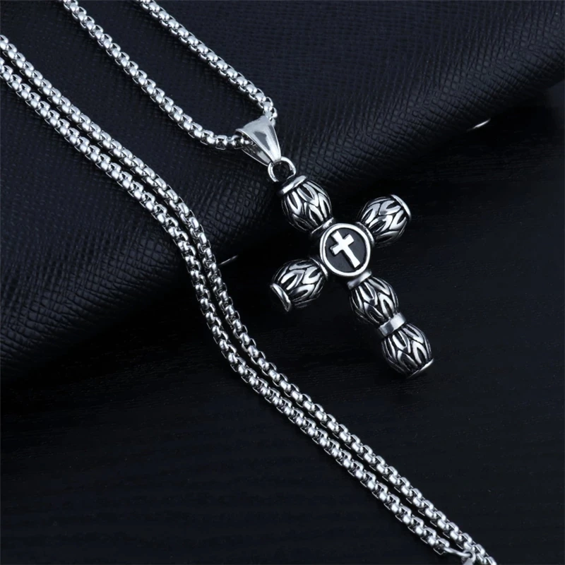 

Stainless Steel Titanium Faith Crucifix Cross Cylinder Pendant Necklace Choker Chain For Men Women Jewelry Jesus Prayer