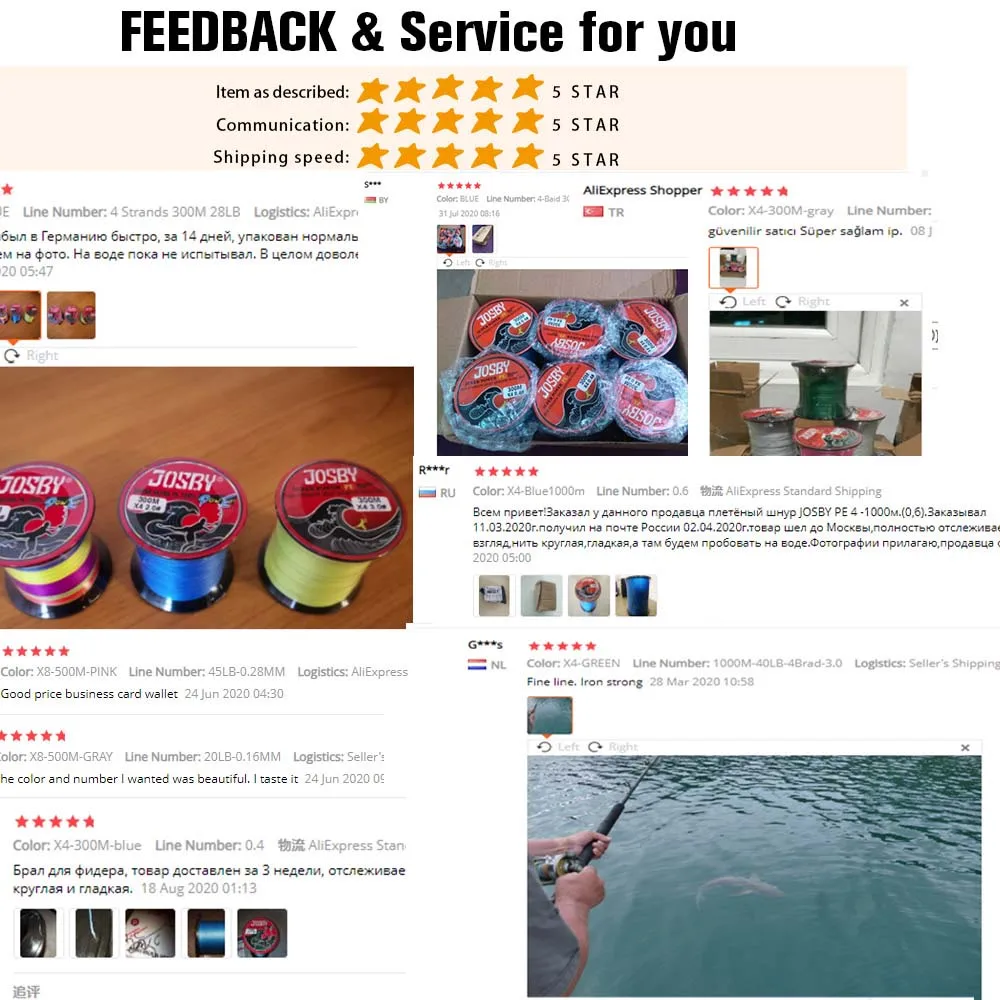 JOSBY 300M 500M 1000M  8 Strands 10-78LB New PE Braided Fishing Wire Multifilament Super Strong Fishing Line Japan Multicolour