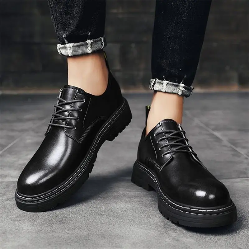 

New Men Shoes Solid Color PU Retro Round Toe Thick Bottom Lace-up Fashion Casual Comfortable All-match Derby Shoes ZQ0556