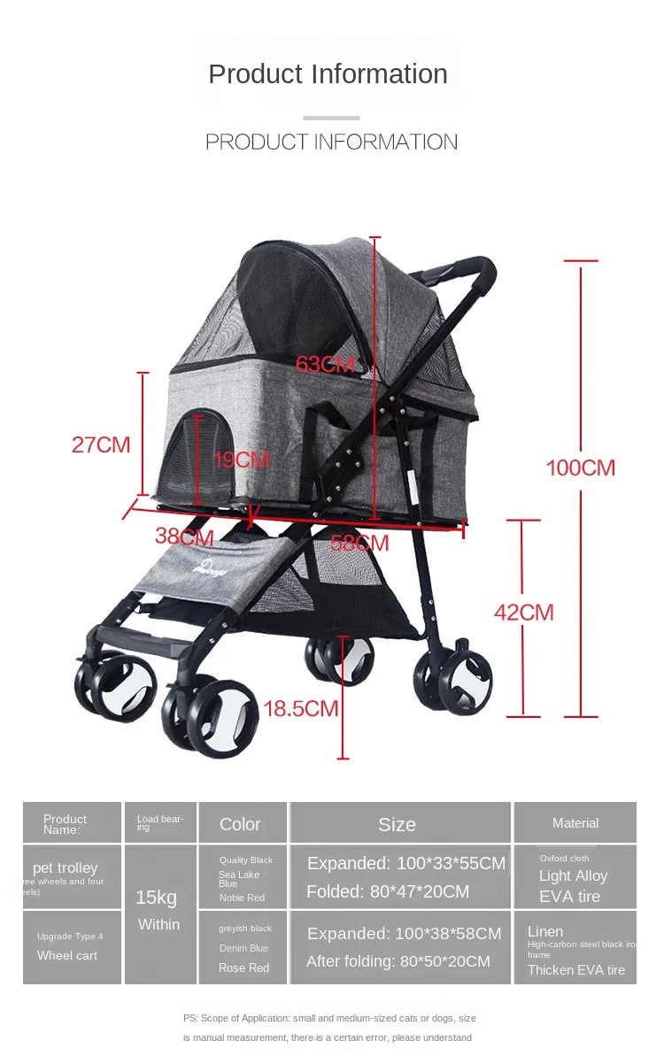 

Lightweight Foldable Cat Stroller Breathable Pet Stroller Small Large Dog Cat Going Out Car Walking Cat Car
