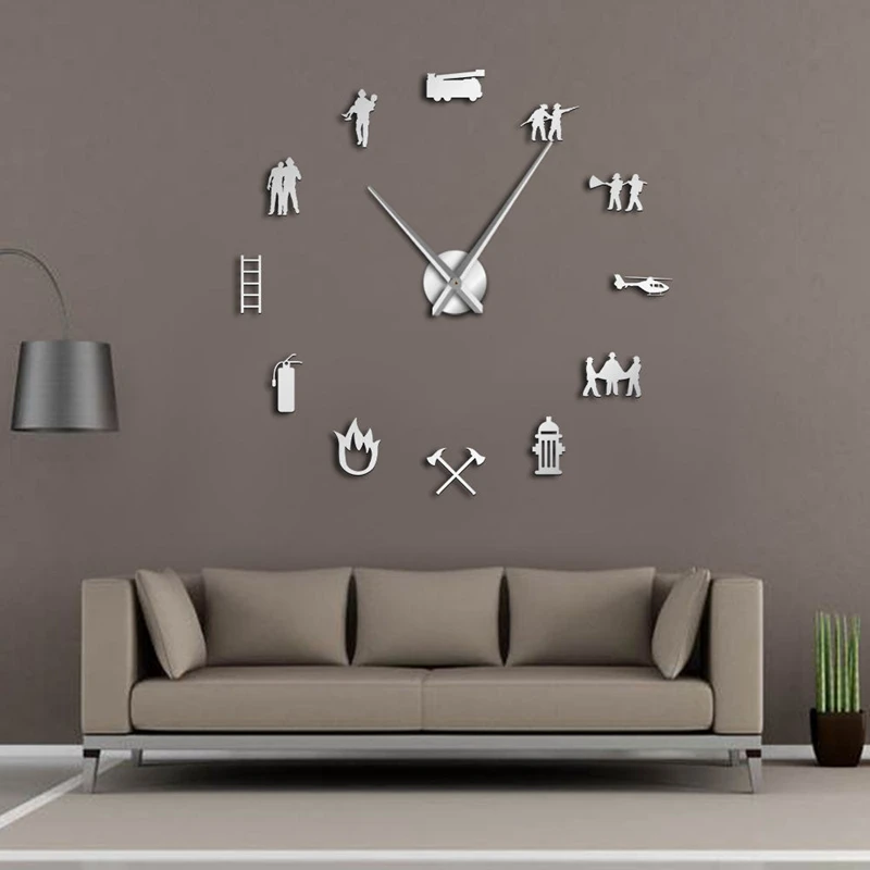 Пожарный любовь Diy гигантские настенные часы пожарный отдел офис большие