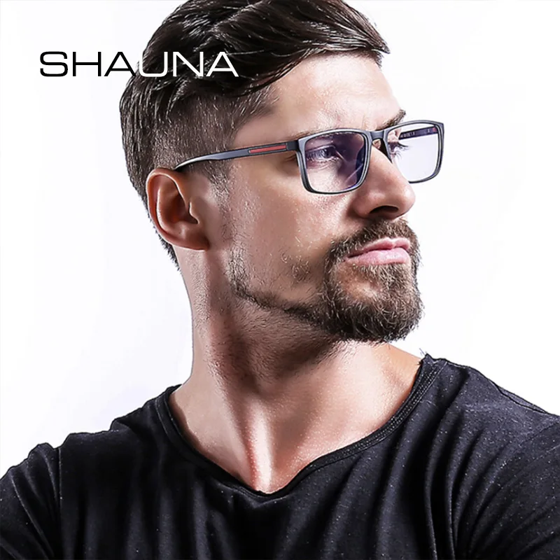SHAUNA, анти-синий светильник TR90, ультра-светильник, очки по рецепту для мужчин, Прямоугольная оправа, линзы из смолы, оптические очки для близорукости