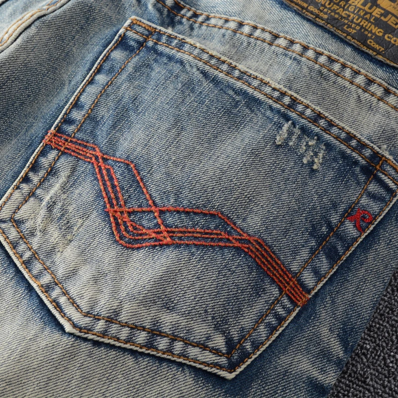 

Italian Vintage Designer Men Jeans Retro Wash Ripped Jeans Men Hip Hop Pants Streetwear Slim Fit Spliced Biker Jeans Homme
