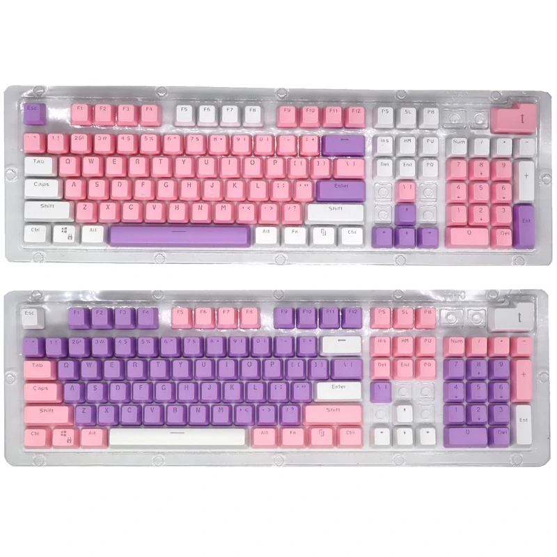 104 PBT Thicken Keycap Mechanical Keyboard Installation Keycap Set  3 Color Combinations (Pink/Purple/White) 