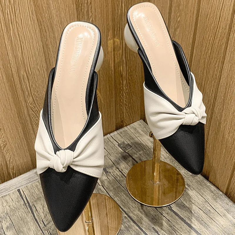 Женские брендовые дизайнерские кожаные шлепанцы туфли без задника с острым