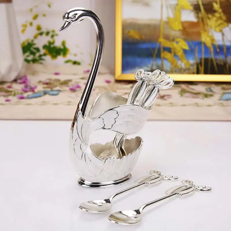 304 Stainless Swan Fork Spoon Stand Holder Fruit Forks kitchen Set Cutlery Cake Dessert Snack Tableware | Дом и сад