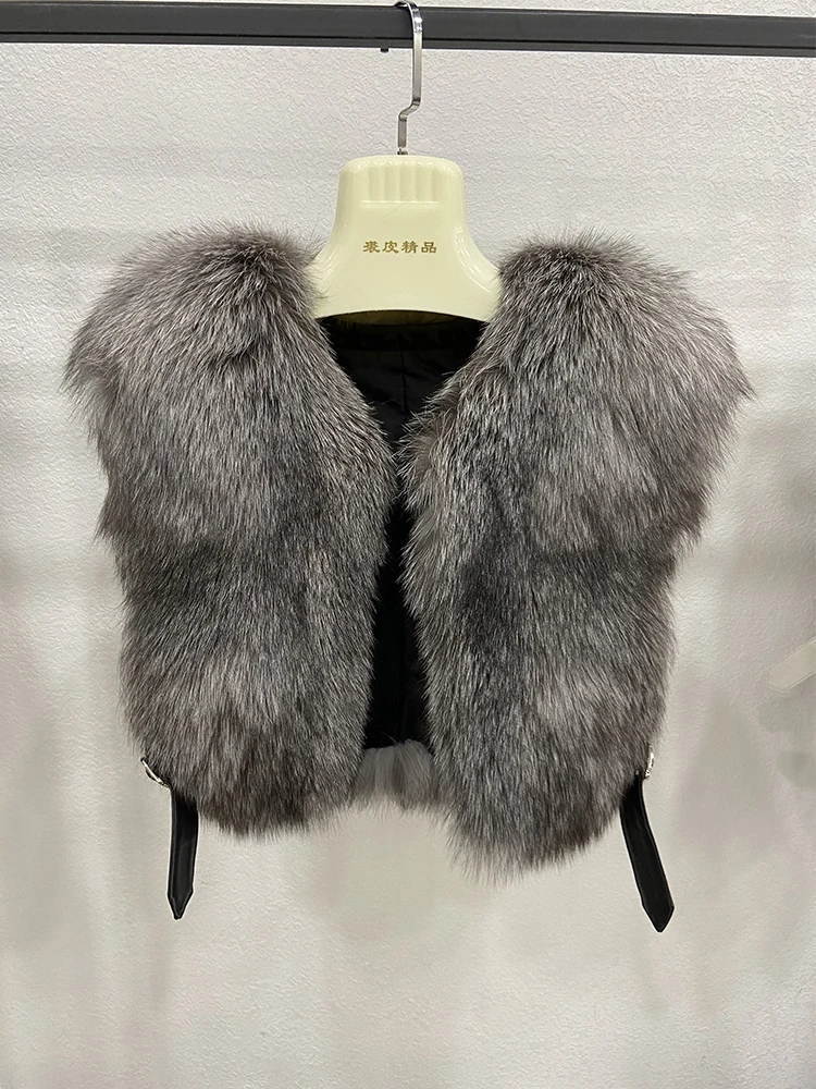 

Free Shipping Full Pelt Real Fox Fur Vest Women's Girl's Simple Short Fox Fur Vest High Street Fashion Female Fox Fur Vest