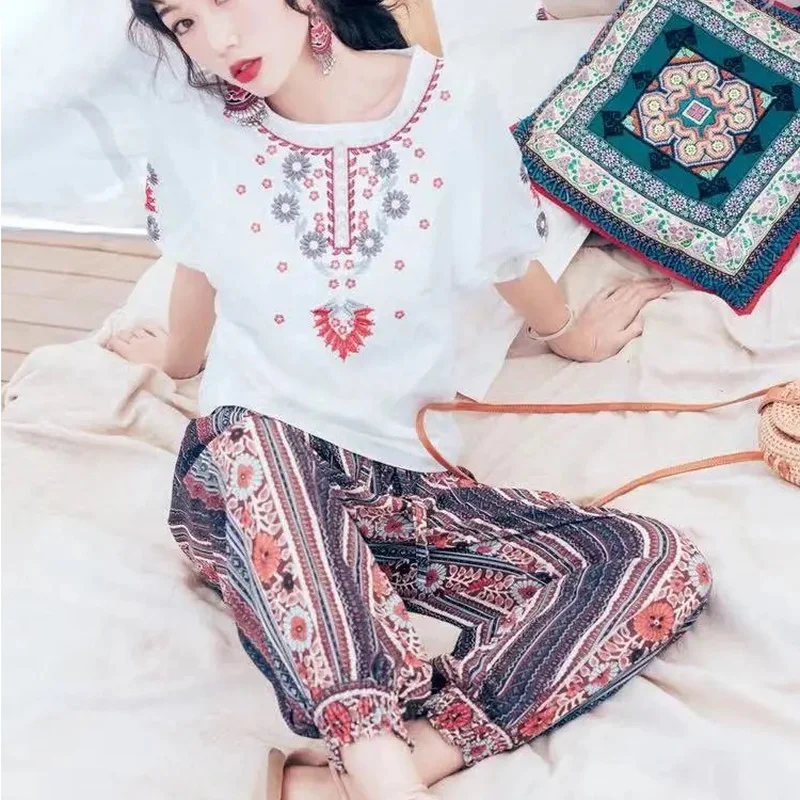 Рубашка с цветочной вышивкой Повседневная Блузка Женская винтажная Рабочая