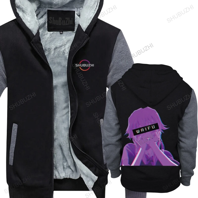 

Yuno Gasai Future Diaries Mirai Nikki Men winter fleece hoody Cotton Vaporwave Manga Future Diary hooded coat Fashion hoodie