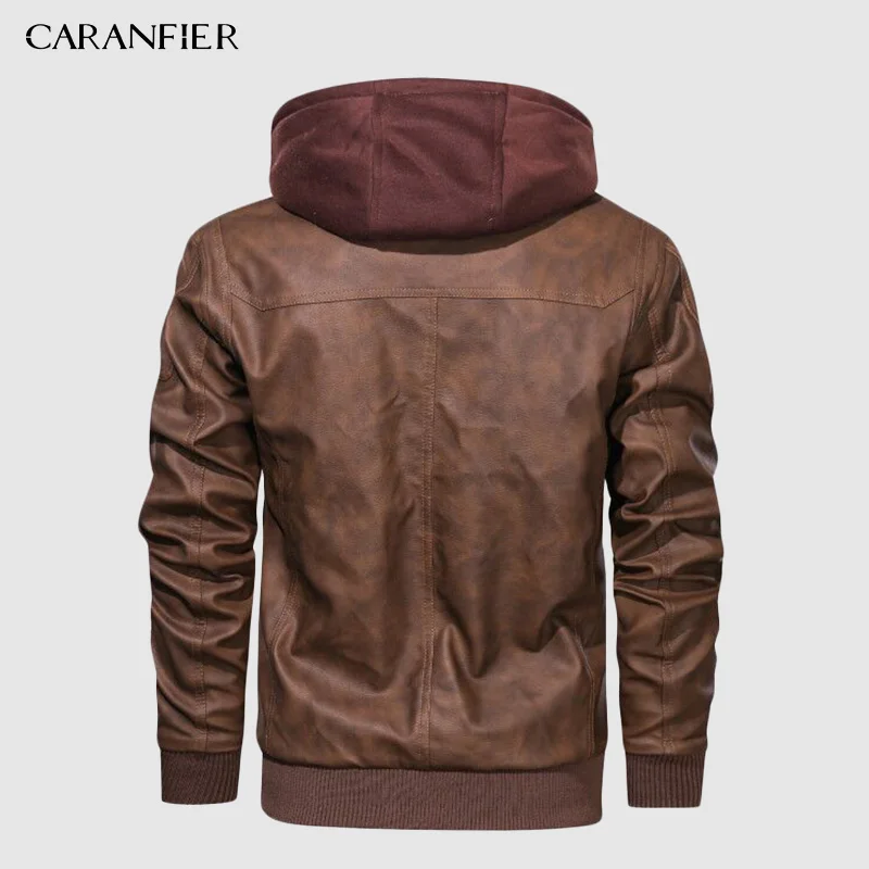 CARANFIER Brand 2020 PU Leather Jacket Mens Euro Size S-3XL Hooded Motorcycle Male Coats Drop Shipping | Мужская одежда
