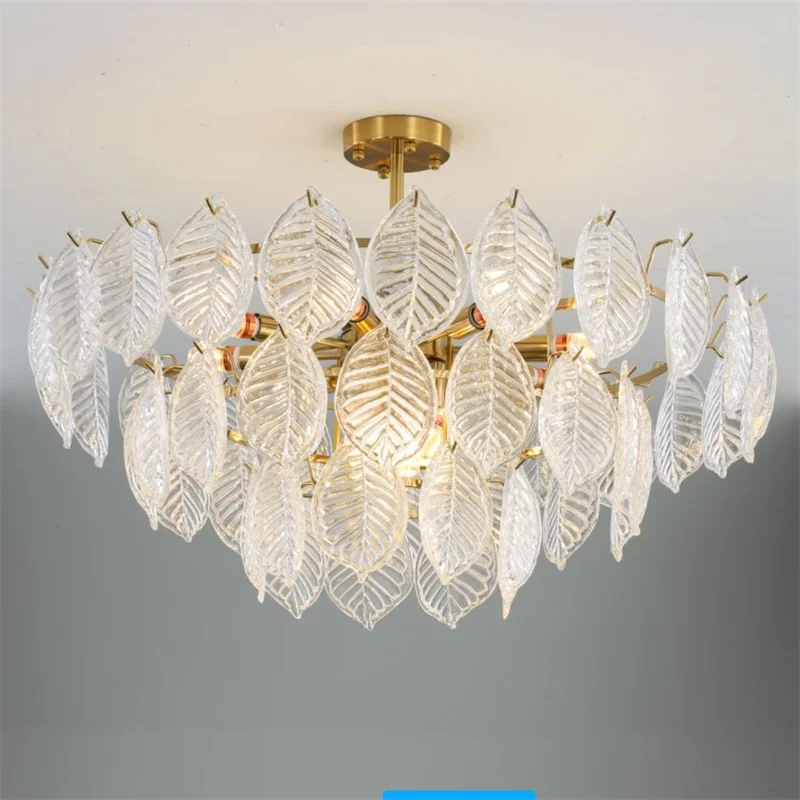 

Modern Vintage Leaf Glass Golden Chandelier Ceiling Hanging Lights Lustre Suspension Luminaire For Home Living Room Lighting