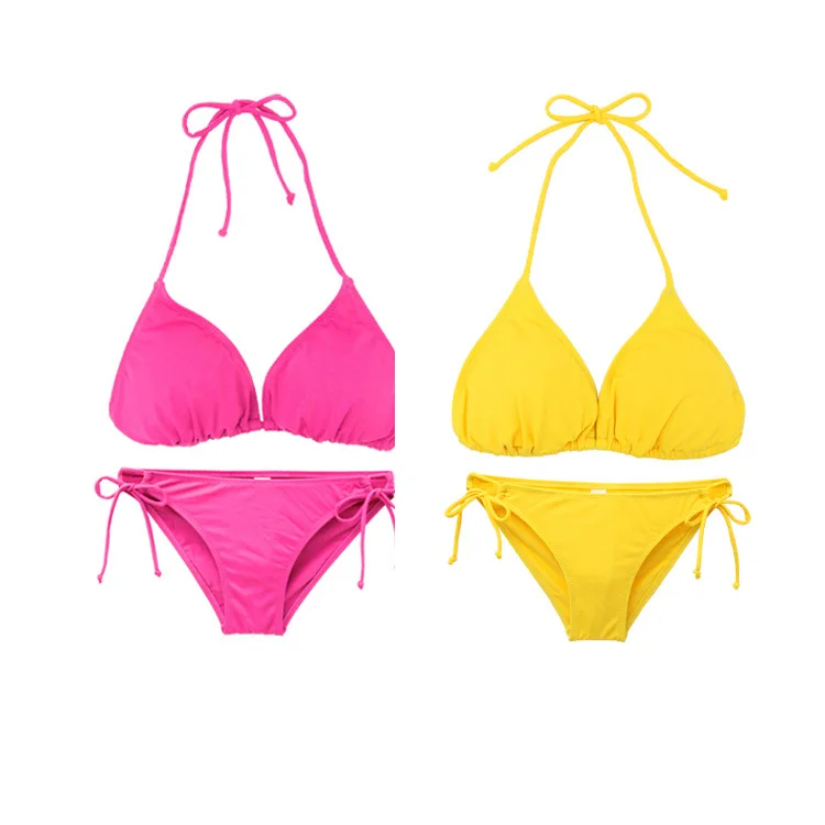 

Fashion Multicolor Candy Color Bikinis 2021 Woman Low Waist Halter Straps Can Adjust Bikini Split Swimsuit for Women Swimwear