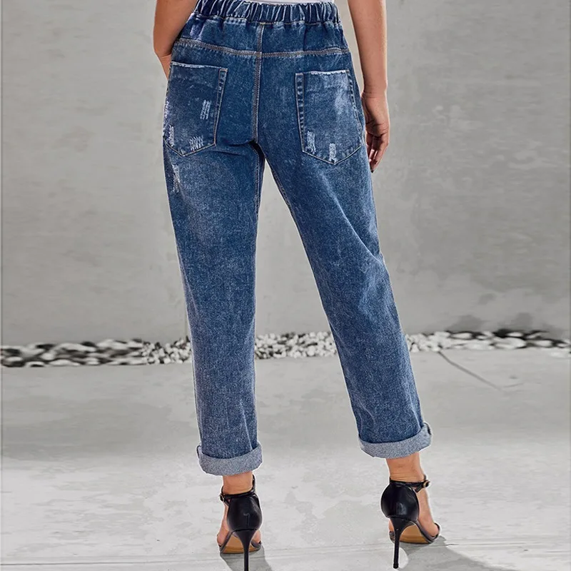 

Women Cargo Pants Classic Ripped Baggy Jeans 2021 Summer Casual Fashion Women lace-up Hole Denim Straight Leg Pants Pantalones