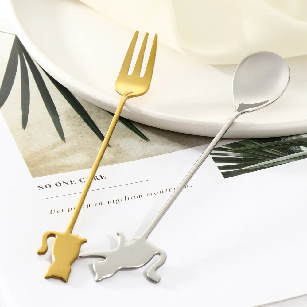 Творческий Кофе ложки для помешивания фруктовая вилка милый Нержавеющая сталь с