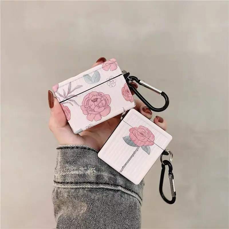 

Ins Creative Square Rose Flower Case for AirPods 1 2 Wireless Bluetooth Headset Protective Case for AirPods Pro Luggage Style