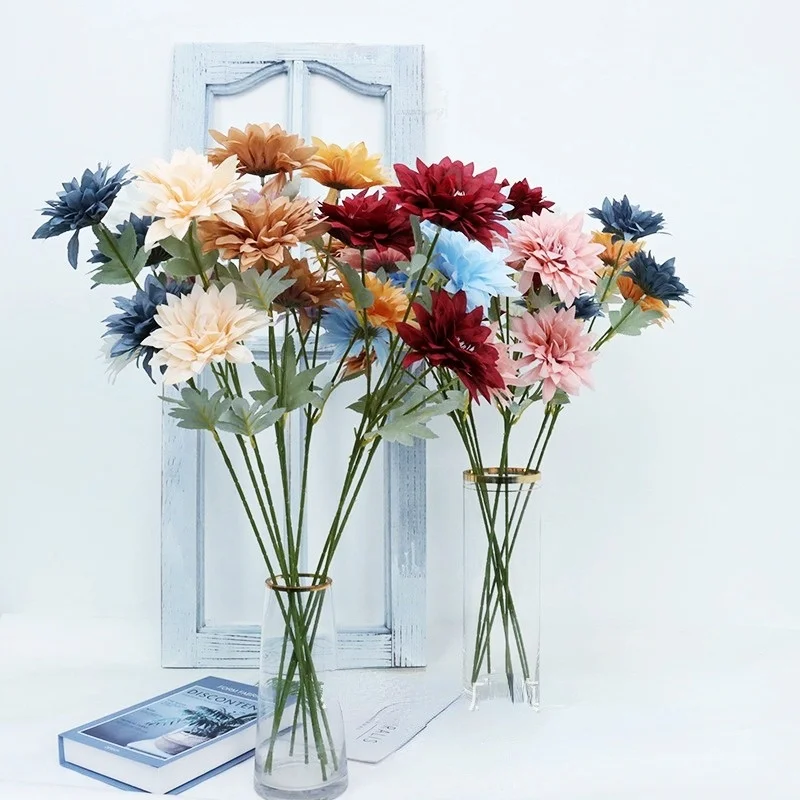 

Artificial Flower Peony 65cm Flame Flower Dahlia 3 Silk Flowers, DIY Home Wedding Decoration, Valentine's Day Artificial Flower