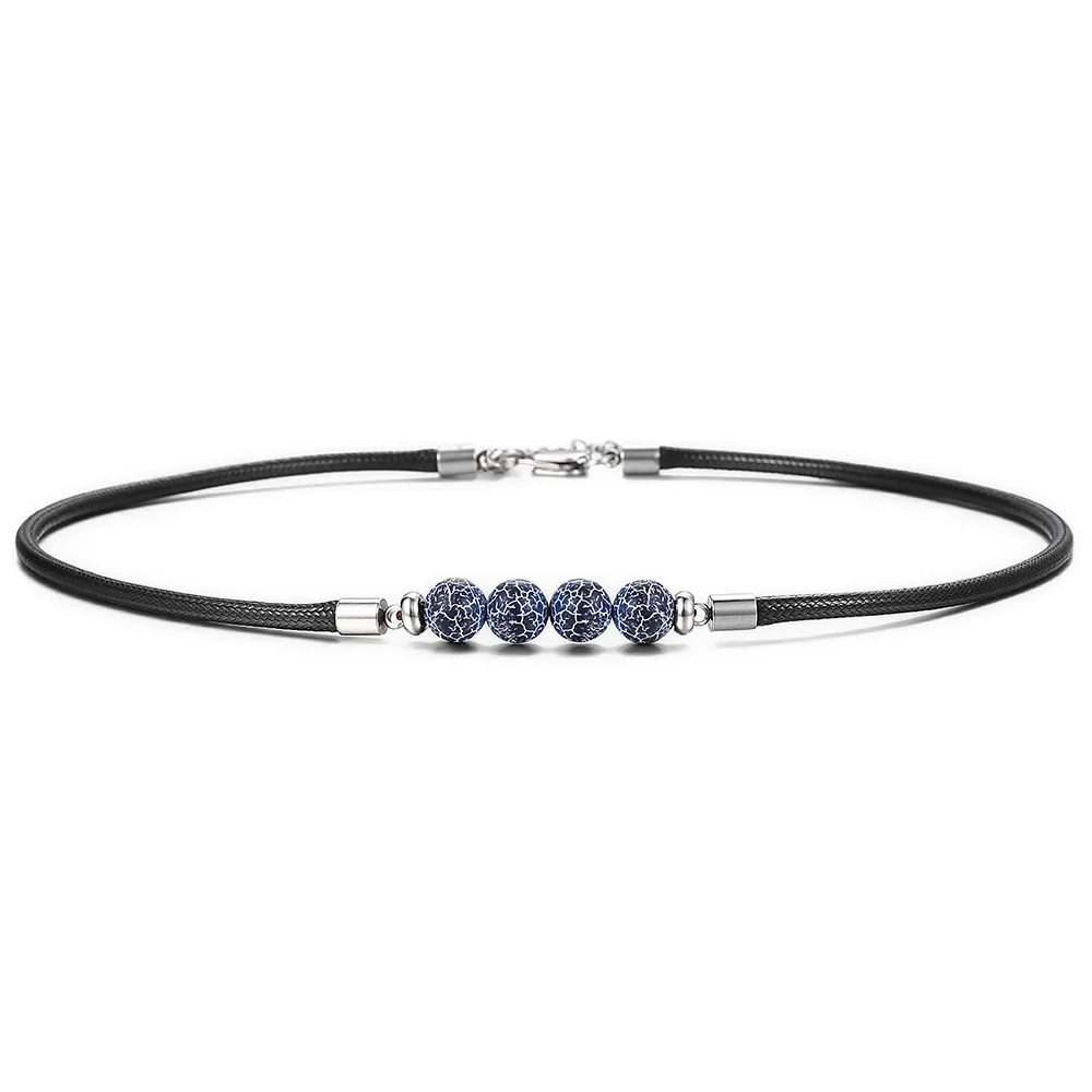 Trendsmax 8mm Natural Tiger Eye Stone Bead Necklace Charm Black Leather Cord Choker for Men Women Jewelry Gift DN125 | Украшения и