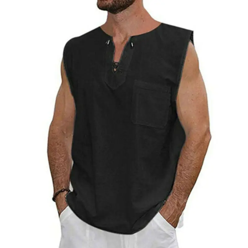 Майка мужская из хлопка и льна модная тенниска без рукавов модный топ в стиле