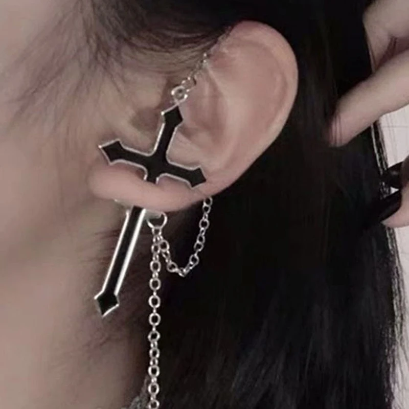 

Cross Drop Earrings for Women New Fashion Vintage Long Chain Cross Zipper Drop Earrings for Men Women Party Punk Jewelry Gift