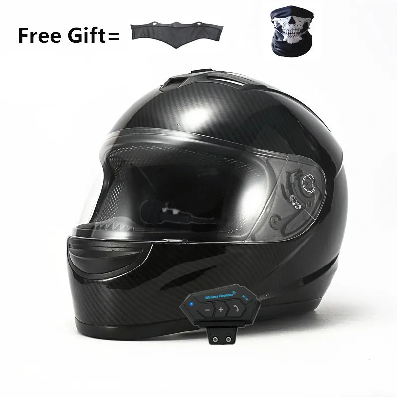 Bluetooth-compatible Helmet Full face Cascos DOT Cool Motorcycle Helmet Casco Black Motorbike Helmets Gloss Black