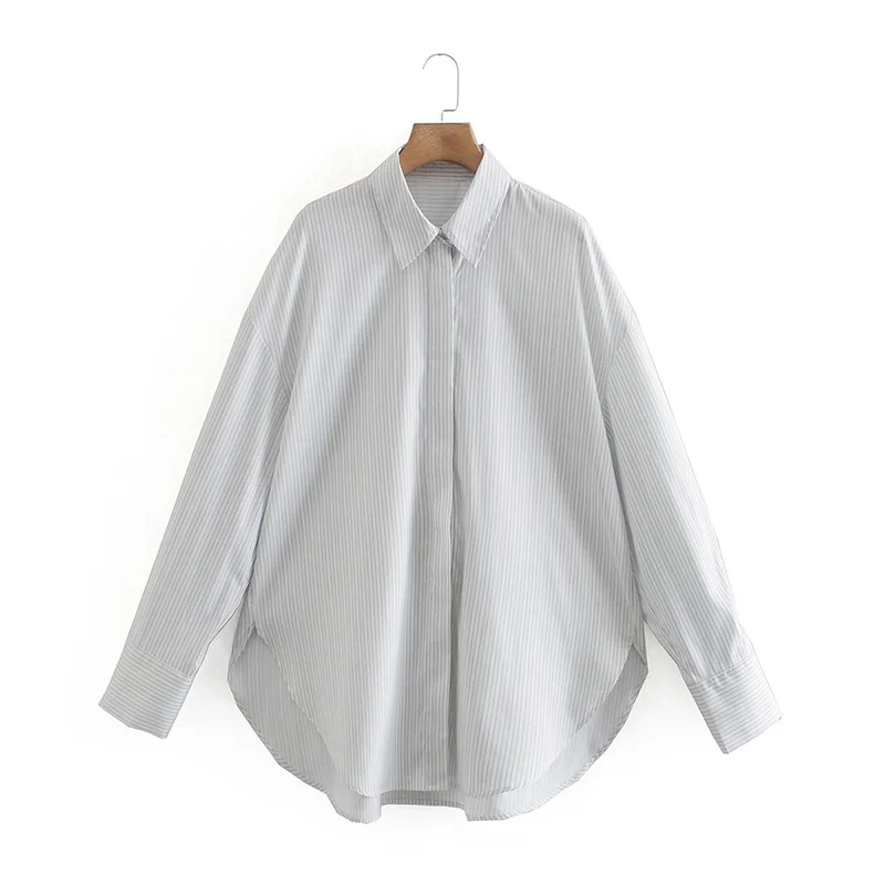 Женская белая блузка с длинным рукавом отложным воротником свободная Уличная