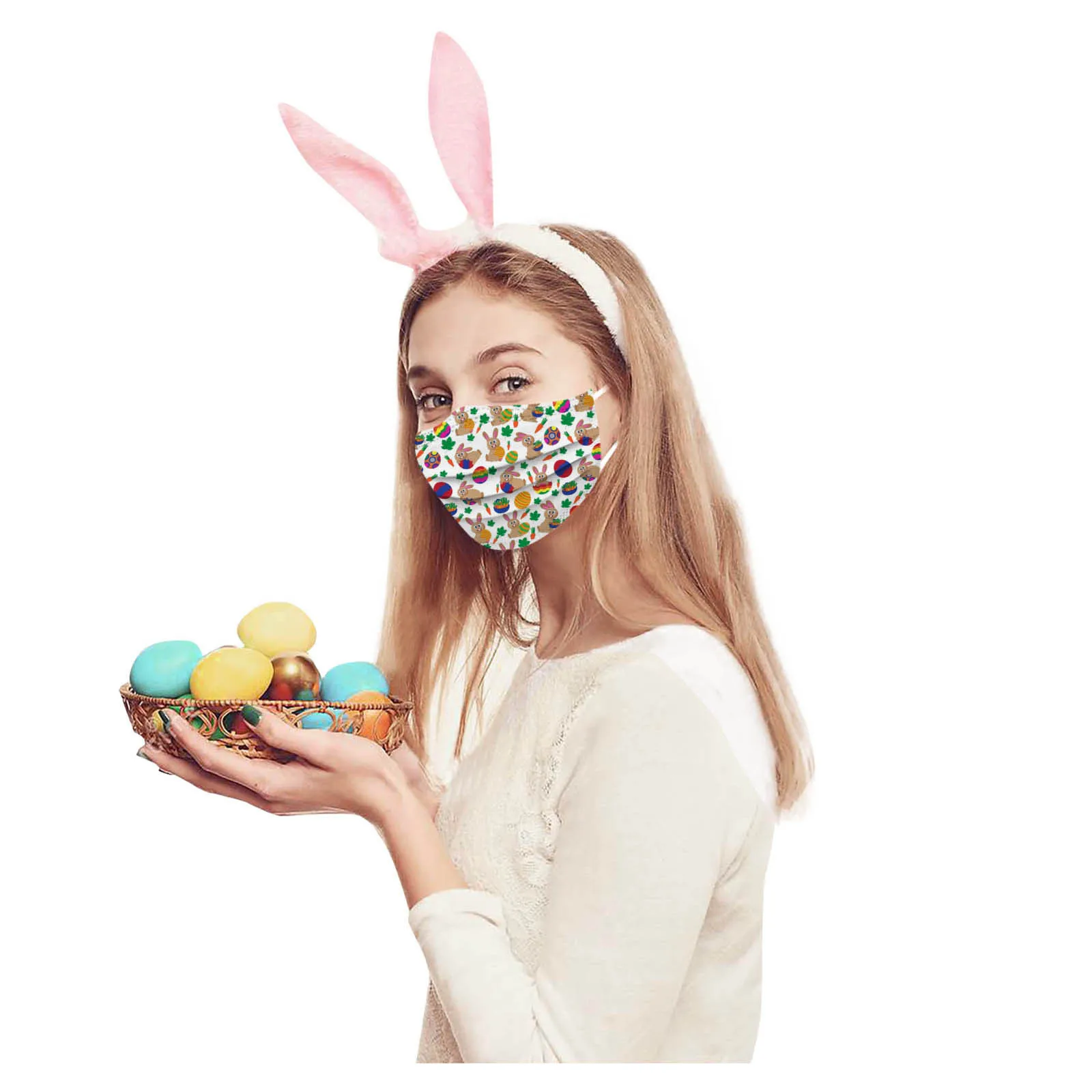 

50PCS Unisex Activated Carbon Face Masks Fashion Adult Easter Rabbit Printed Daily Care masques 3Ply Protective Disposable Mask