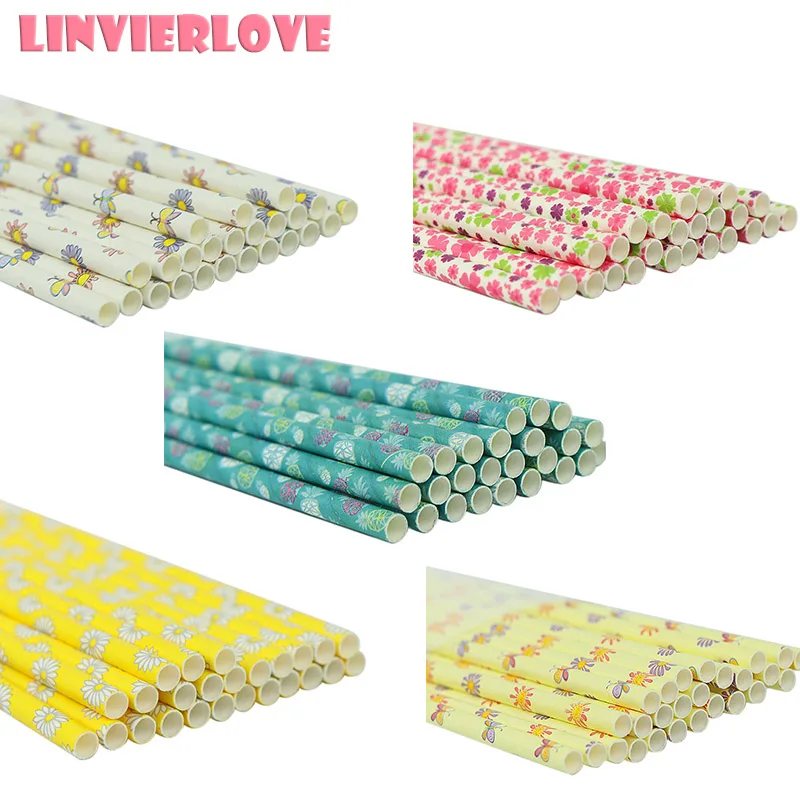 LINVIERLOVE 25 шт. бумажные соломинки для свадебной вечеринки с цветочным декором стола