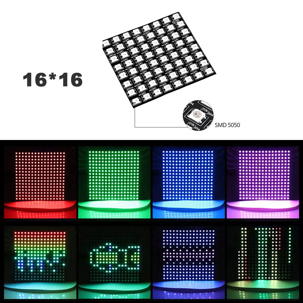 DC5V WS2812B Led DigitaI PaneI матрица FIexibIe экран 5050 RGB индивидуальный адрес 8*8 64led 16*16/8*32 256led