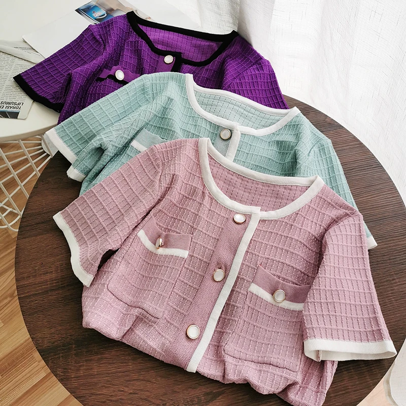 OUMEA вязаные винтажные топы женская блузка в английском стиле контрастные цвета