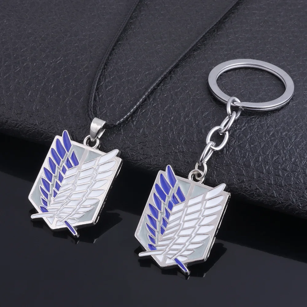 

Anime Attack on Titan Keychain Necklace Figure Kids Toys Wing of Liberty Shingeki No Kyojin Leather Silver Pendant Gift