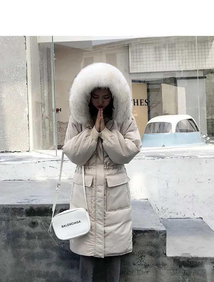 Женский пуховик с большим меховым воротником длинный толстый теплый тонкий