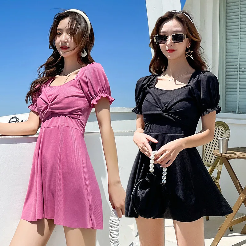 

2021 New Women One Piece Swimsuit Solid Sexy Swimwear Swim Skirt Summer Beach Wear Korean Style Bathing Suit Swimskirt