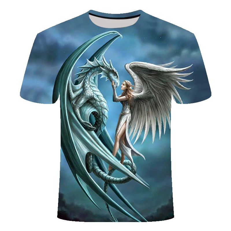 Angel Big yards, новая модная брендовая футболка с черепами, Мужская/женская летняя футболка с 3d изображением волка, футболка с принтом кота, топы, футболки, Азиатский Размер, s-6XL - Цвет: TX607