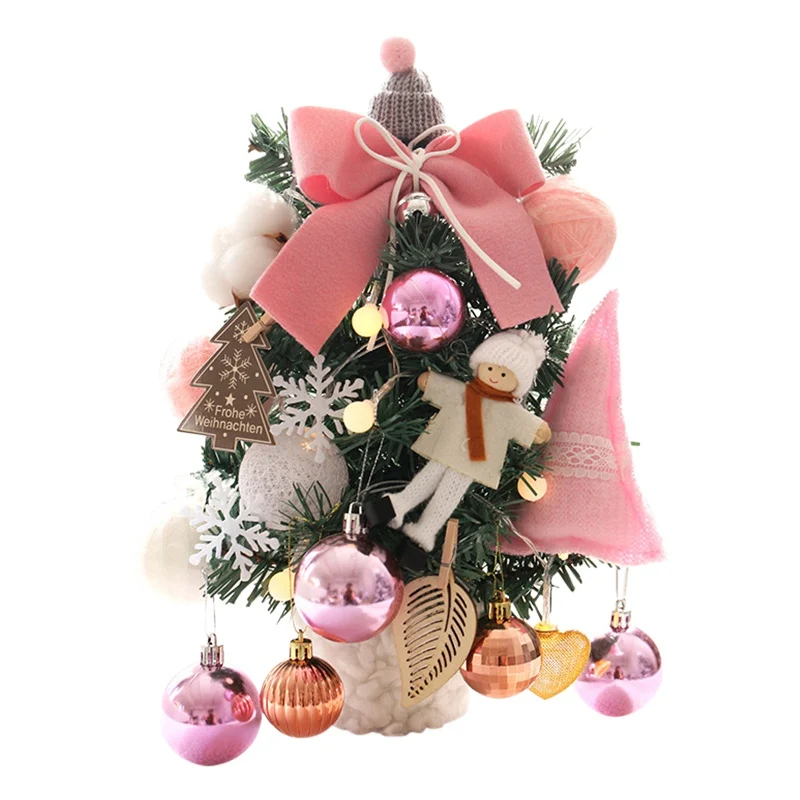 

17inch Desktop Mini Christmas Tree Set With Transparent LED Lights, Hats Treetops And Ornaments Hot Sell