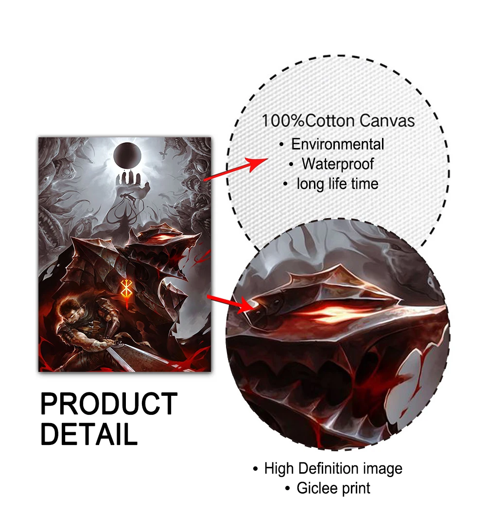 Постеры и принты японского Аниме Berserk мультяшное настенное искусство картины на