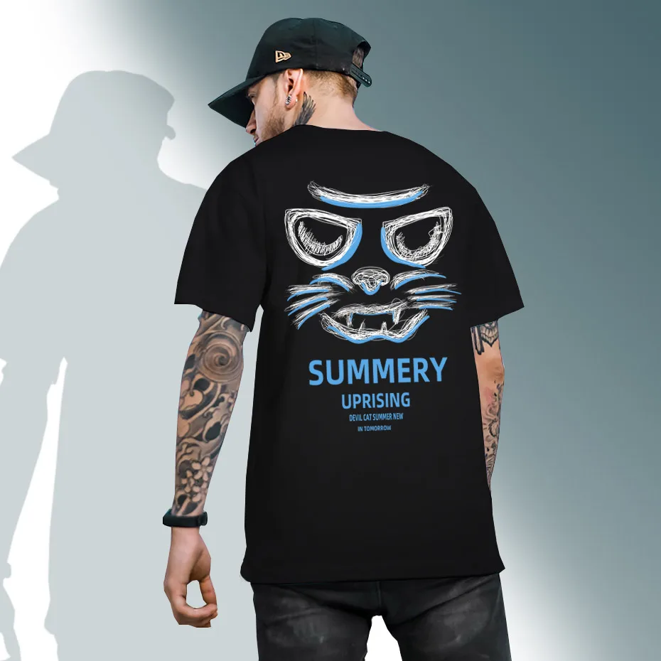 Streetwear Mens Casual Cat T Shirt Summer Men Harajuku Korean Fashion T-shirt Male Japanese Hip Hop Cotton TShirt | Мужская одежда