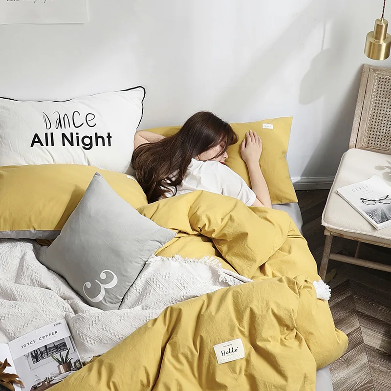 

Washed Cotton Four-Piece queen bedding bed sets king size comforter