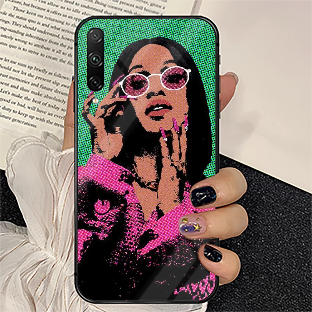 

Cardi B Rapper Phone Tempered Glass Case Cover For huawei honor 7 8 9 10 20 A X S lite i pro 3D Black Etui Funda