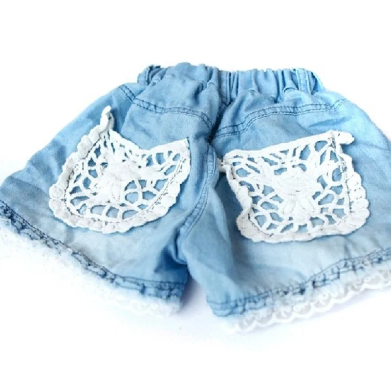 

New Fashion Kids Girls Shorts Jeans Lace Pocket Demin Summer Short Pants