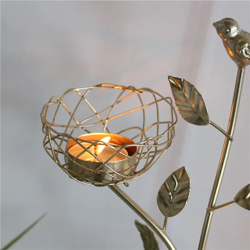 Скандинавский подсвечник из кованого железа ароматический с золотой птицей